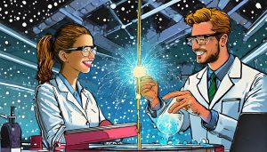 Firefly doświadczenia ciekły azot, naukowiec, lampa plazmowa, mężczyzna i kobieta, publiczność 53599